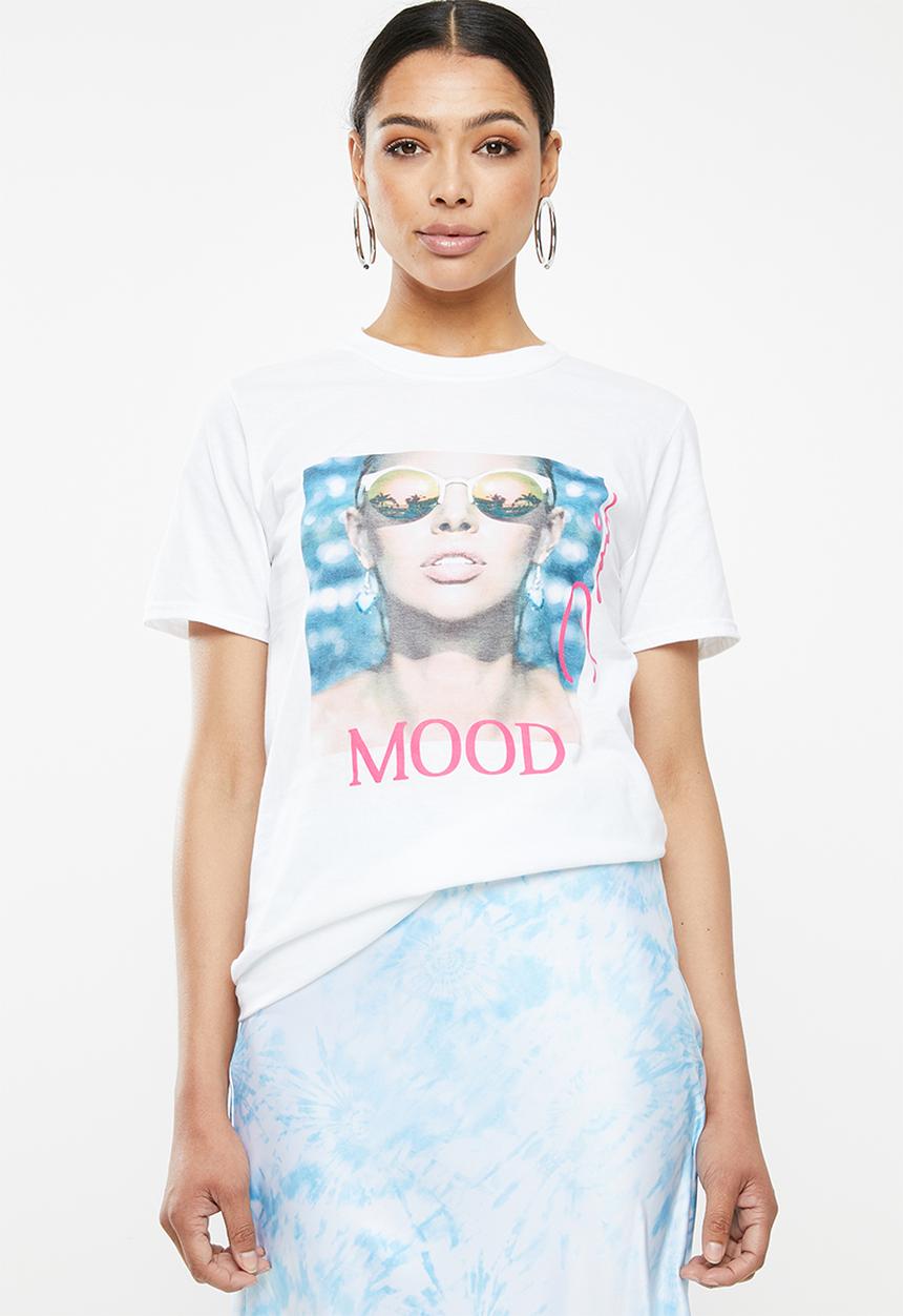 Missguided - Mood face graphic T-shirt - white