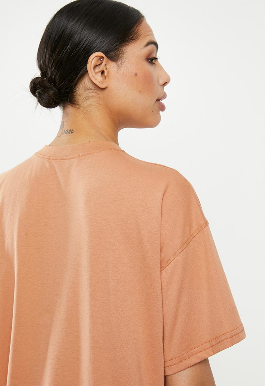 Missguided - Oversized zip T-shirt dress - tan