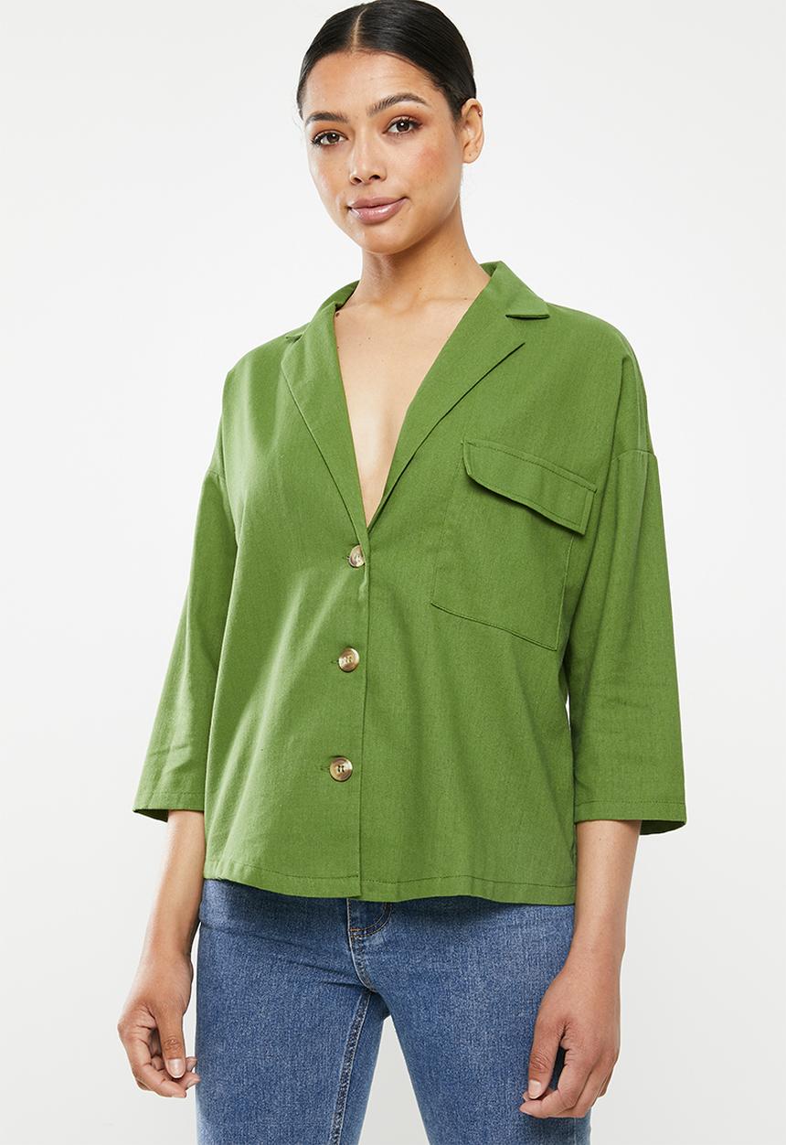 Missguided - Co ord linen tortoise shell shirt - green