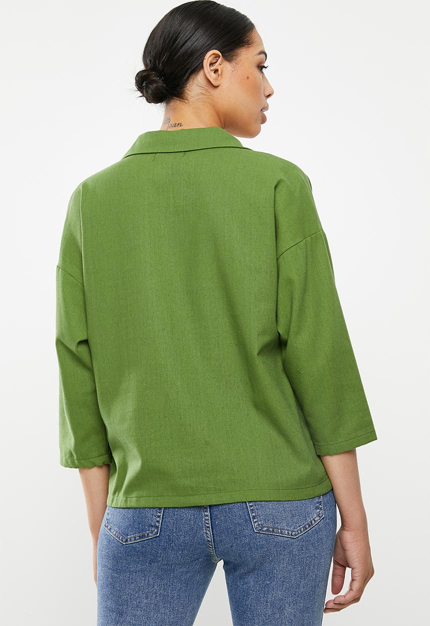 Missguided - Co ord linen tortoise shell shirt - green