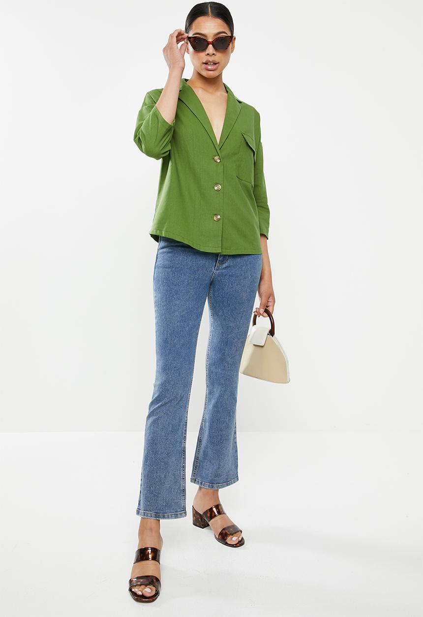 Missguided - Co ord linen tortoise shell shirt - green