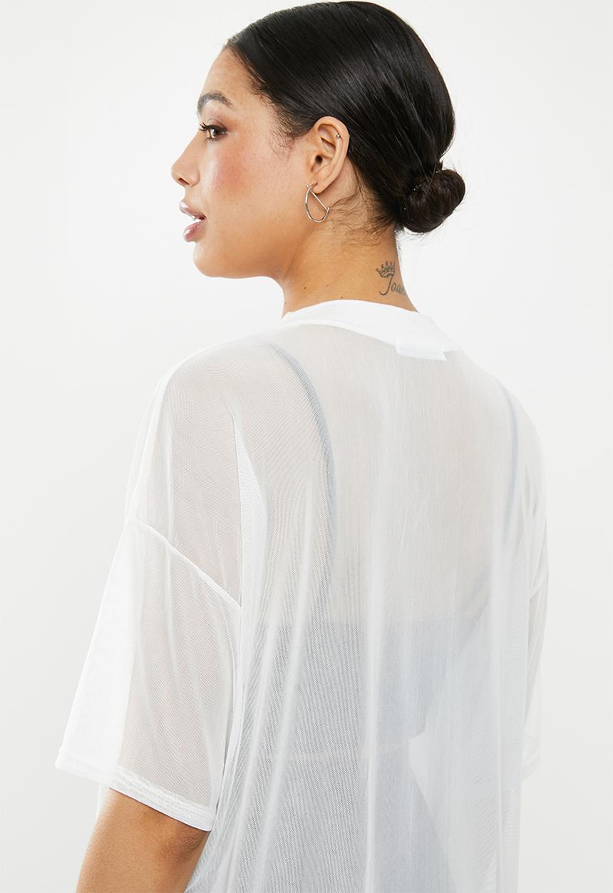 Missguided - Oversized mesh short sleeve T-shirt dress - white