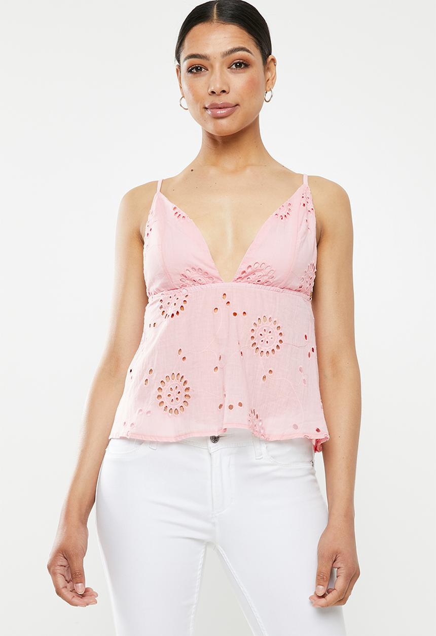 Missguided - Plunge peplum broderie anglais cami - pink