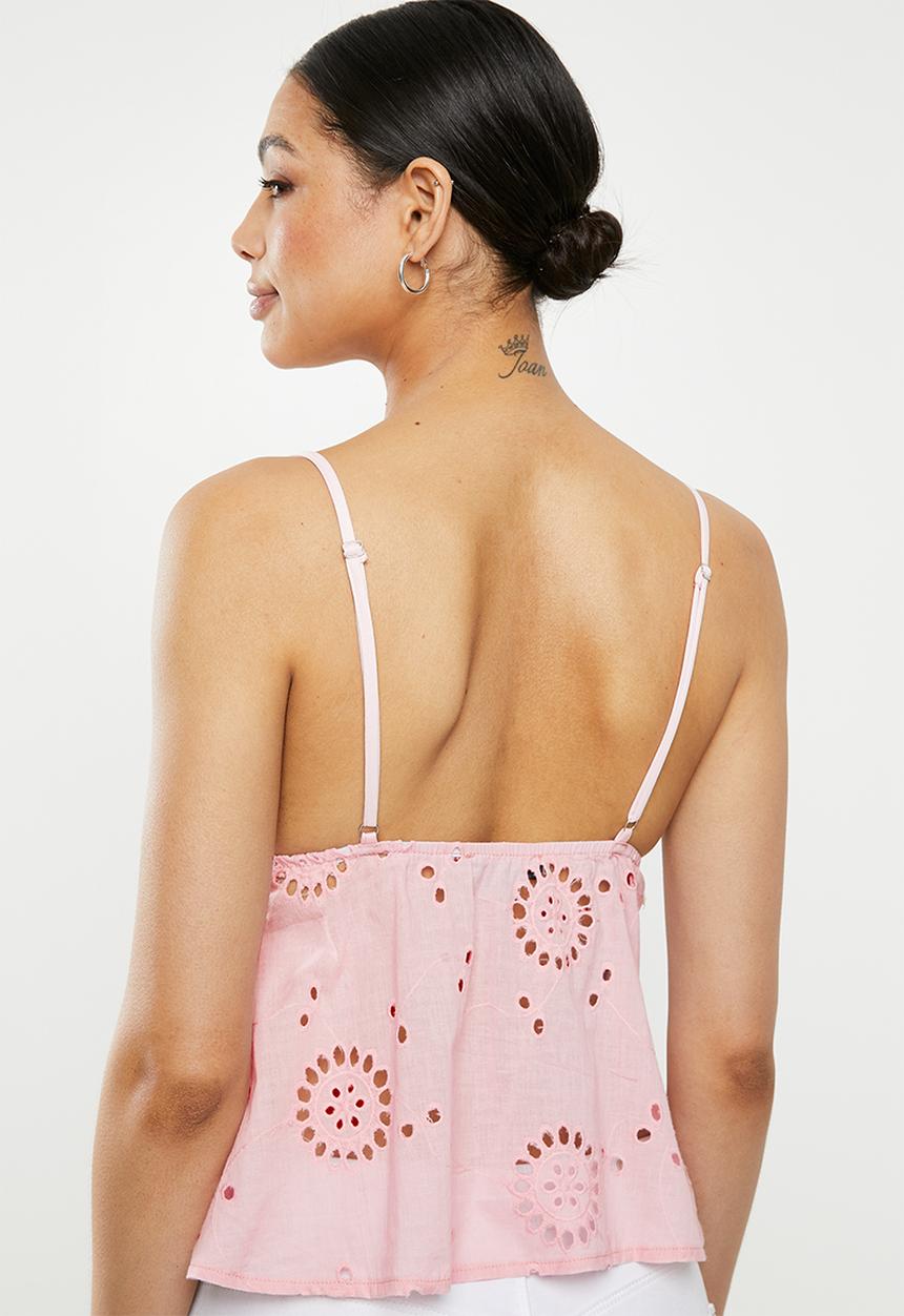 Missguided - Plunge peplum broderie anglais cami - pink
