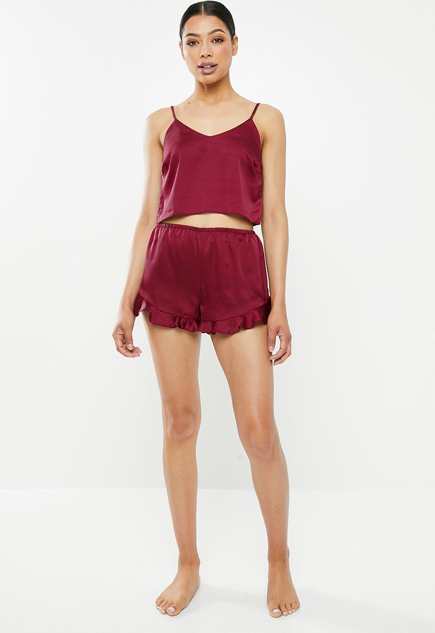 Missguided - Satin cami short set - burgundy
