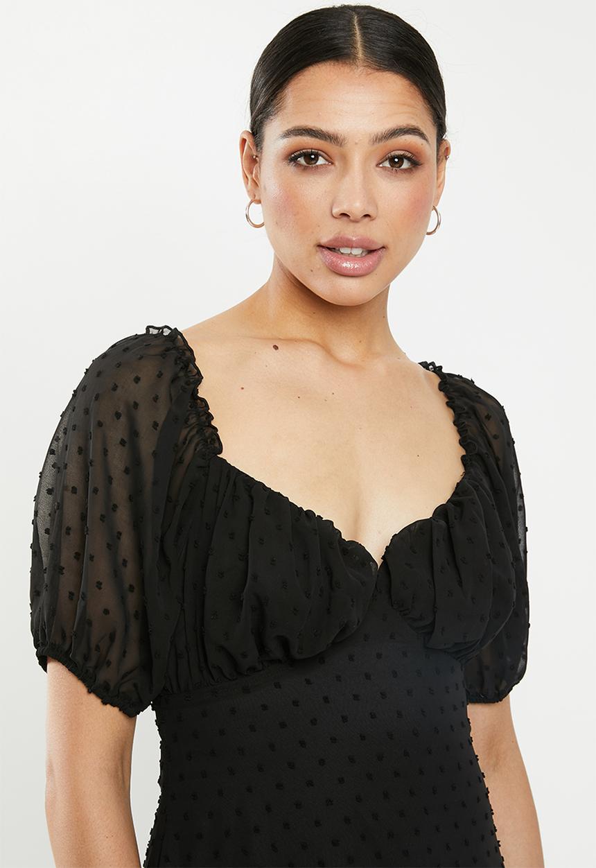 Missguided - Dobby milkmaid skater dress - black