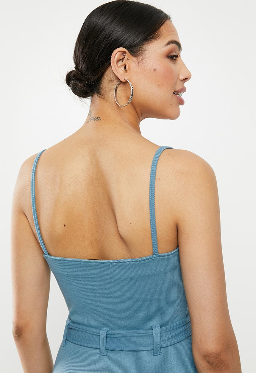 Missguided - Rib belted cami midi dress - blue