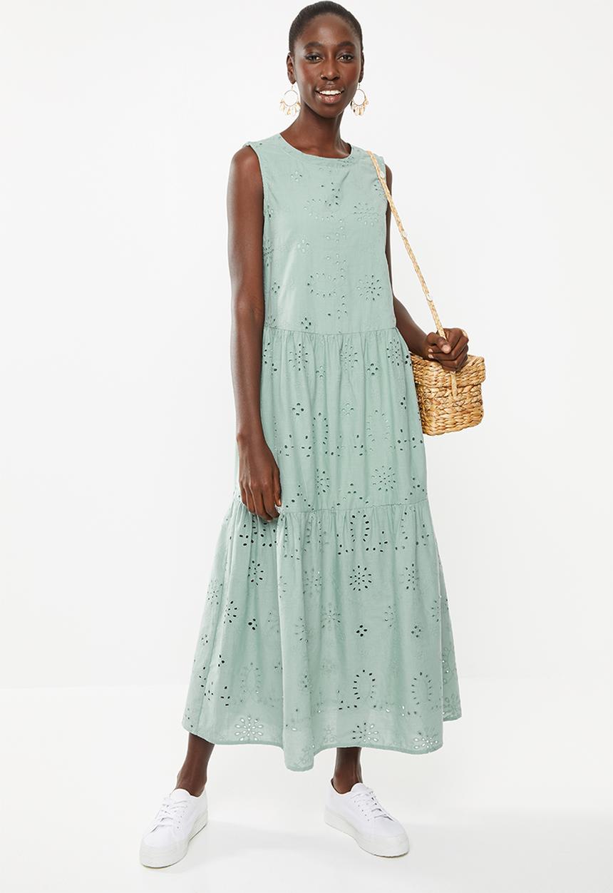 Superbalist - Tiered anglaise dress - green