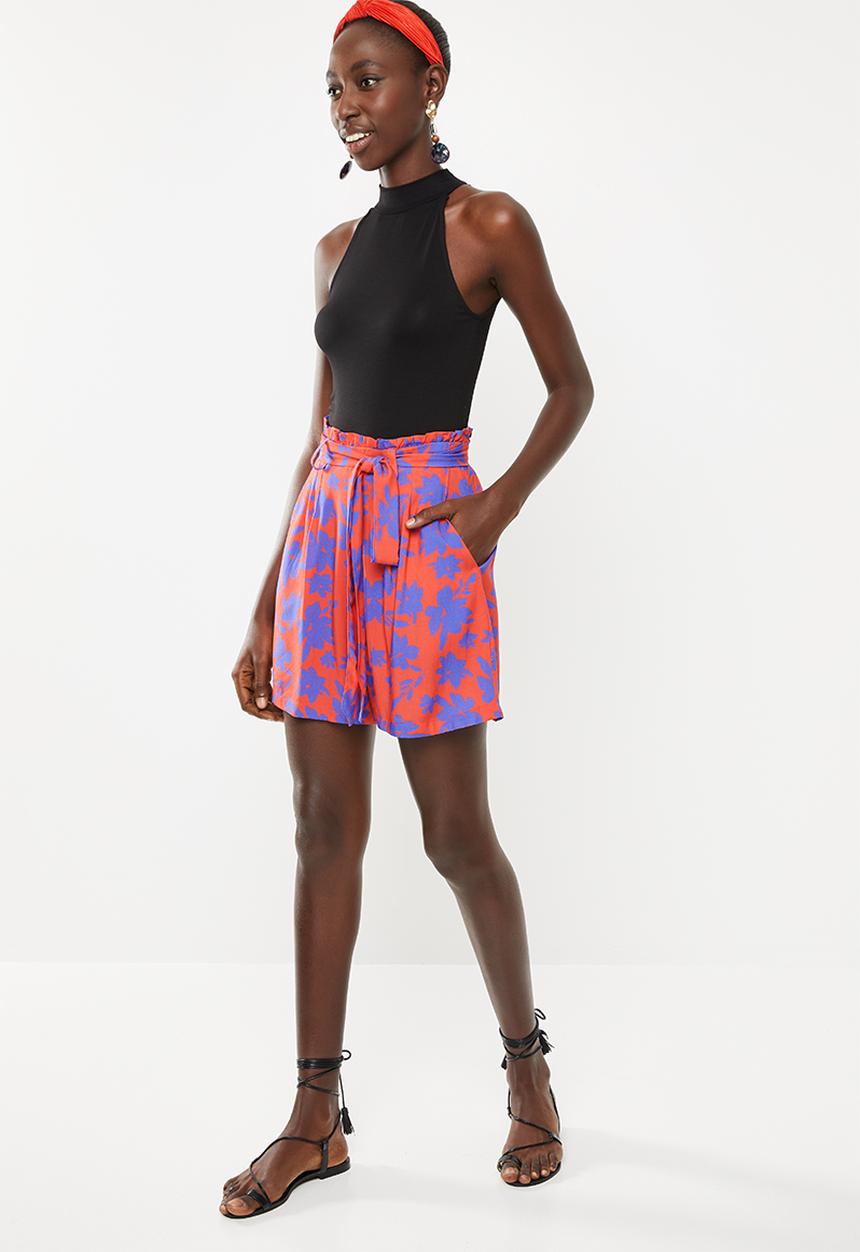 Superbalist - Printed soft paperbag shorts - red & blue