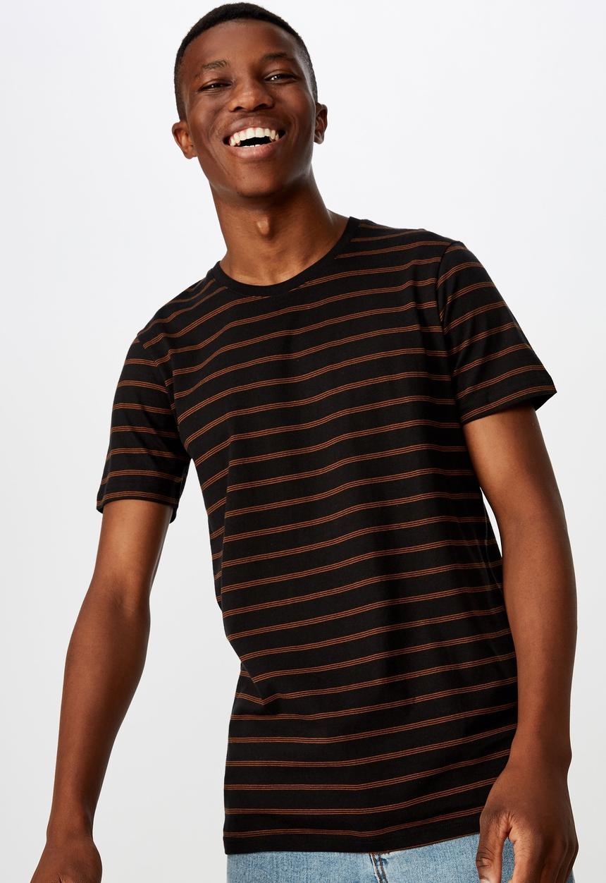 Cotton On - Daschund triple stripe Tbar premium crew short sleeve tee - black