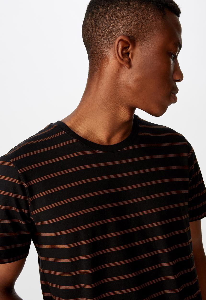 Cotton On - Daschund triple stripe Tbar premium crew short sleeve tee - black