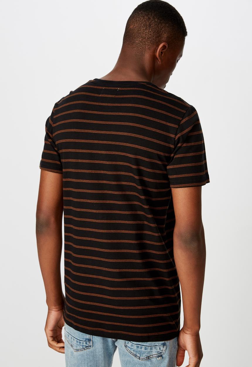 Cotton On - Daschund triple stripe Tbar premium crew short sleeve tee - black
