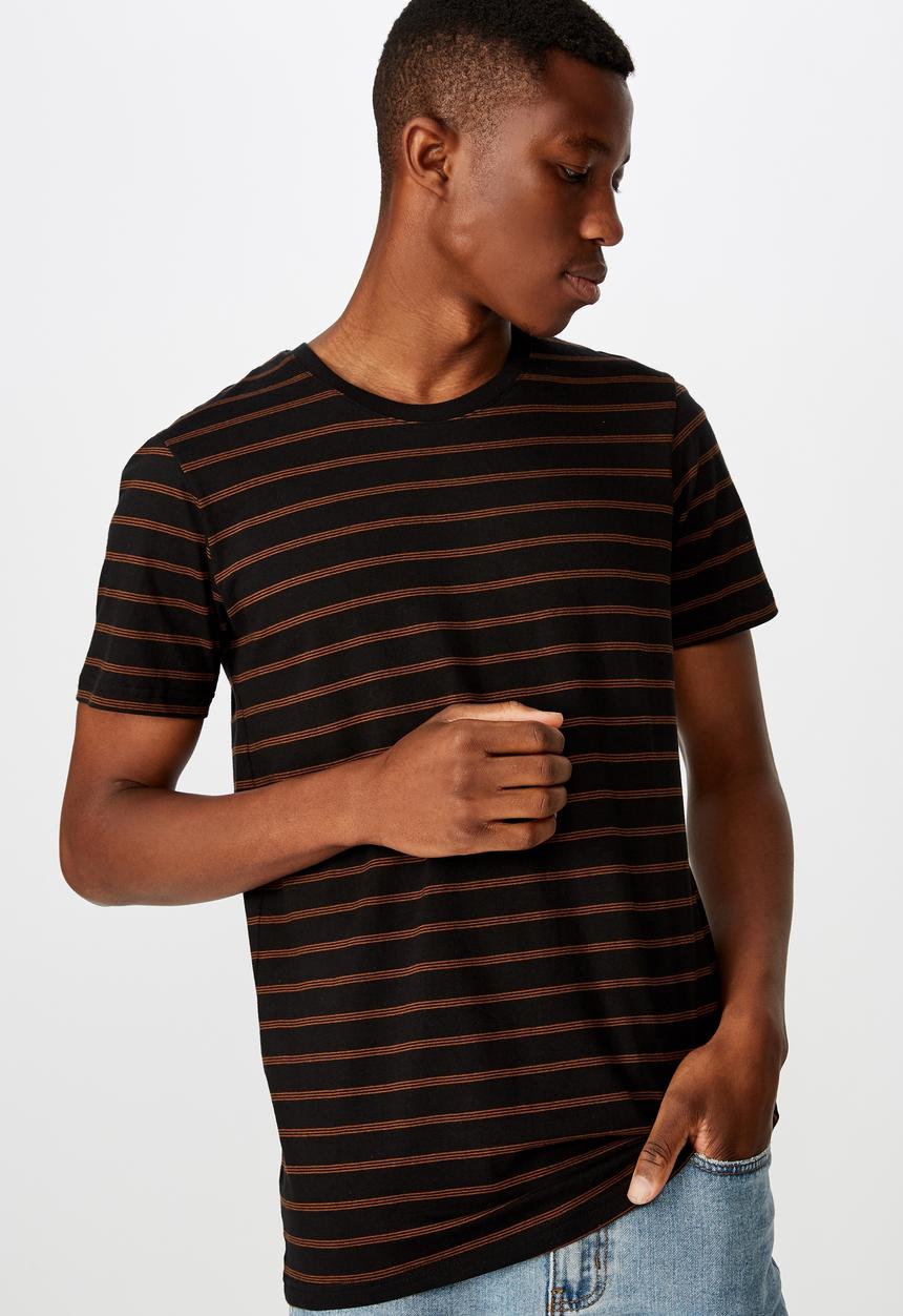Cotton On - Daschund triple stripe Tbar premium crew short sleeve tee - black