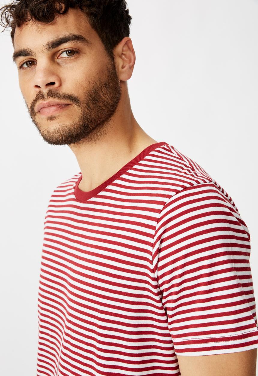 Cotton On - Stripe Tbar crew tee - white & red 