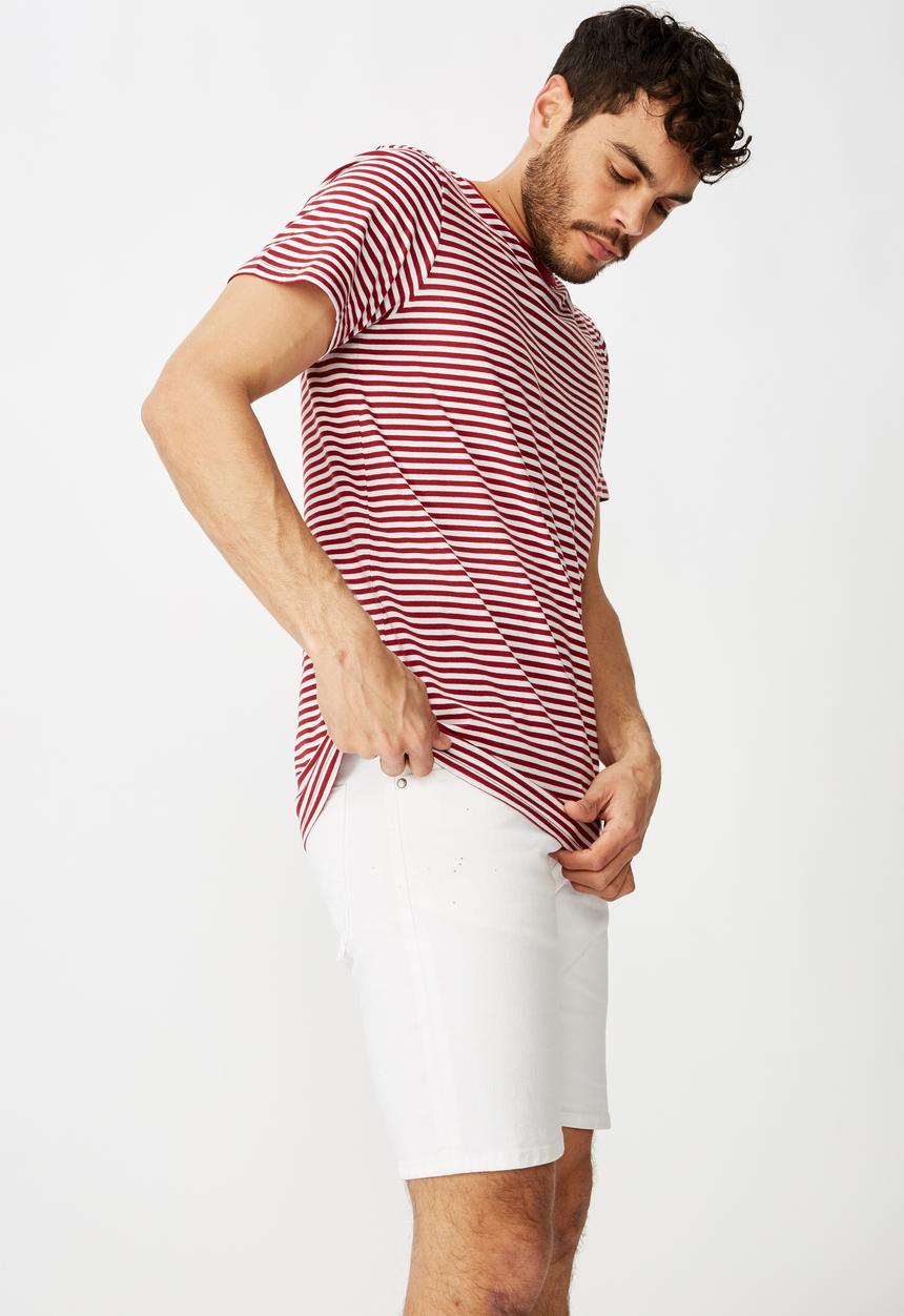 Cotton On - Stripe Tbar crew tee - white & red 