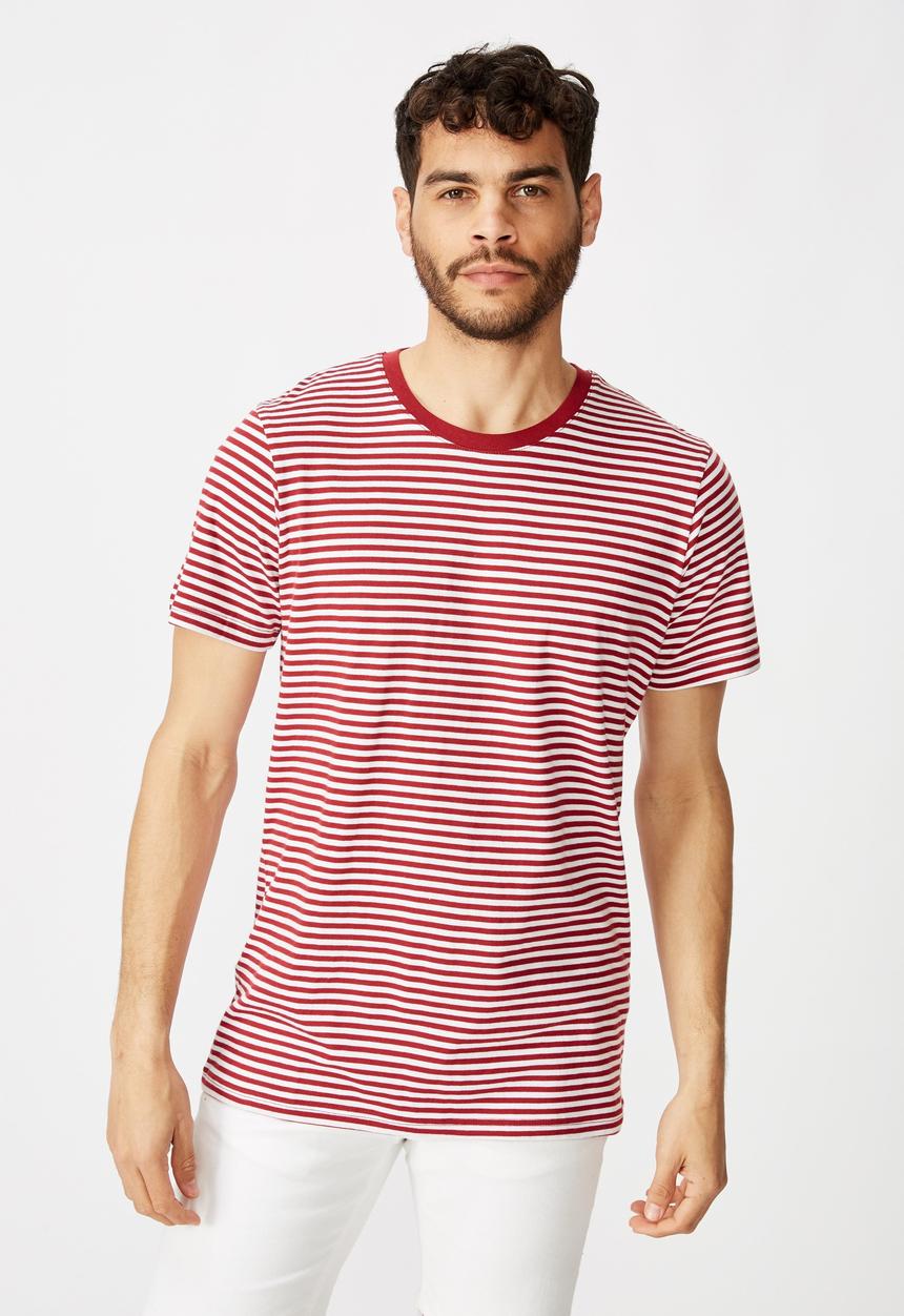 Cotton On - Stripe Tbar crew tee - white & red 