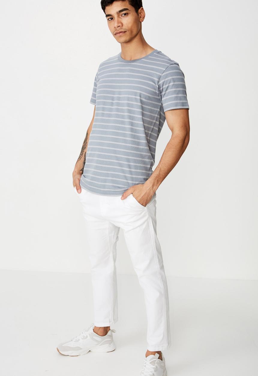 Cotton On - Triple stripe Tbar crew tee - grey & white 