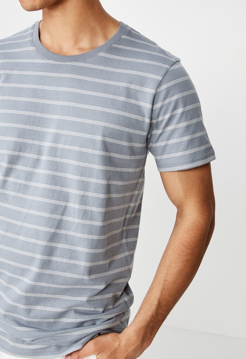 Cotton On - Triple stripe Tbar crew tee - grey & white 