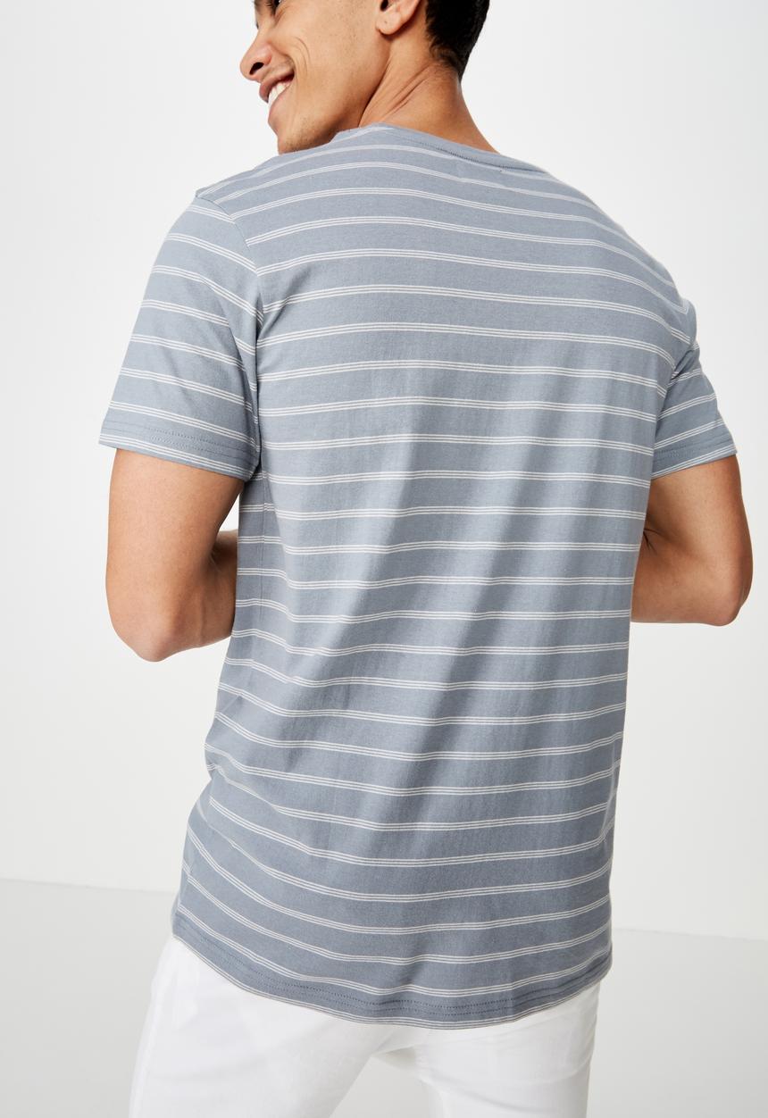 Cotton On - Triple stripe Tbar crew tee - grey & white 