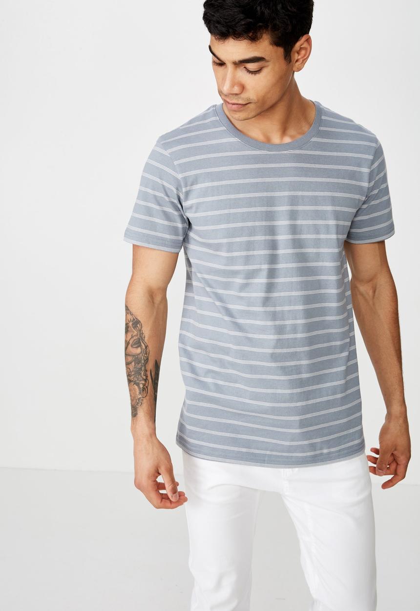 Cotton On - Triple stripe Tbar crew tee - grey & white 