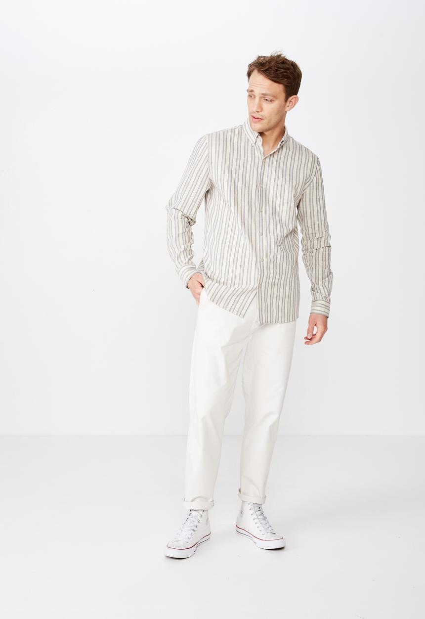 Cotton On - Natural stripe linen cotton long sleeve shirt - beige & cream 