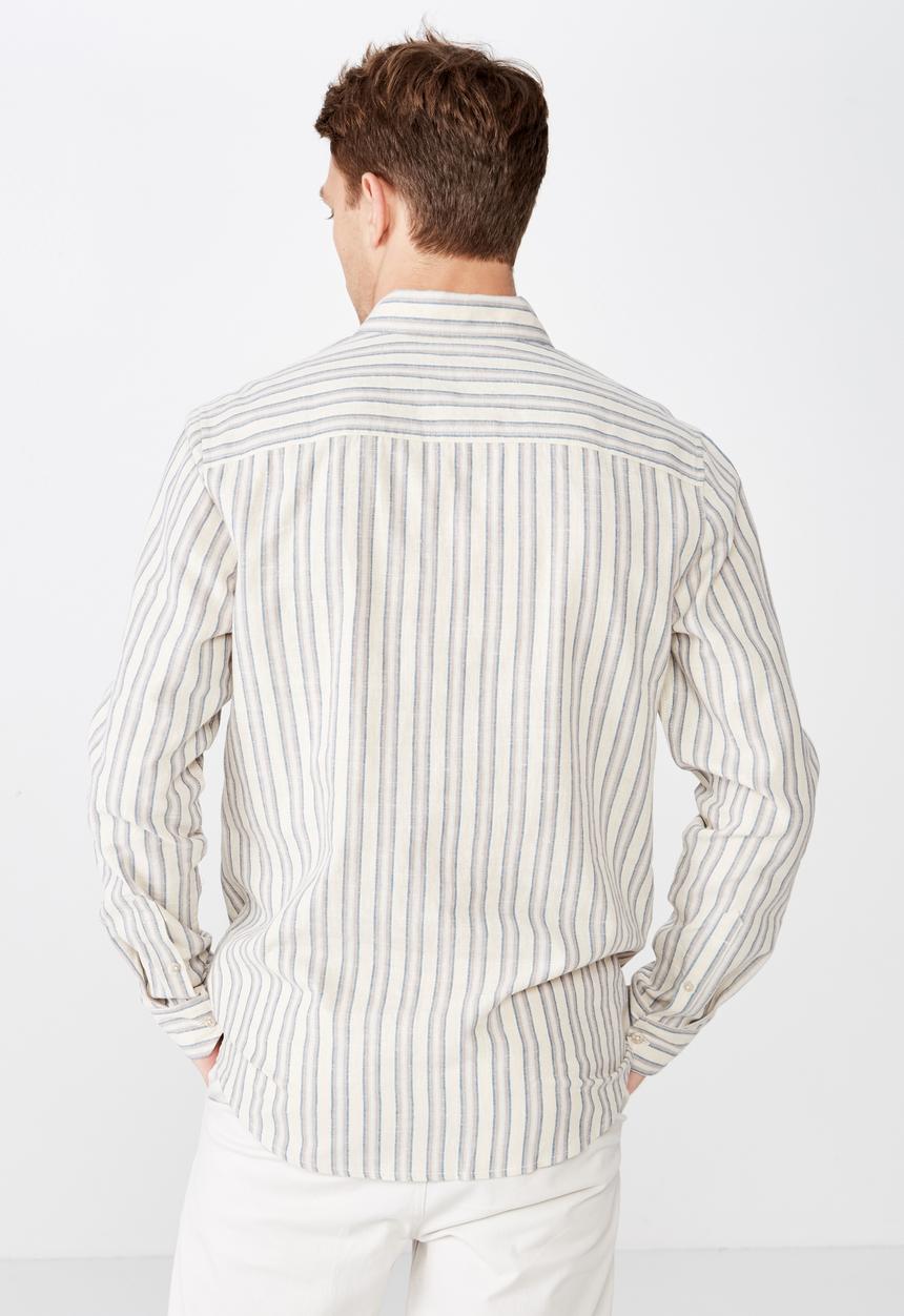 Cotton On - Natural stripe linen cotton long sleeve shirt - beige & cream 