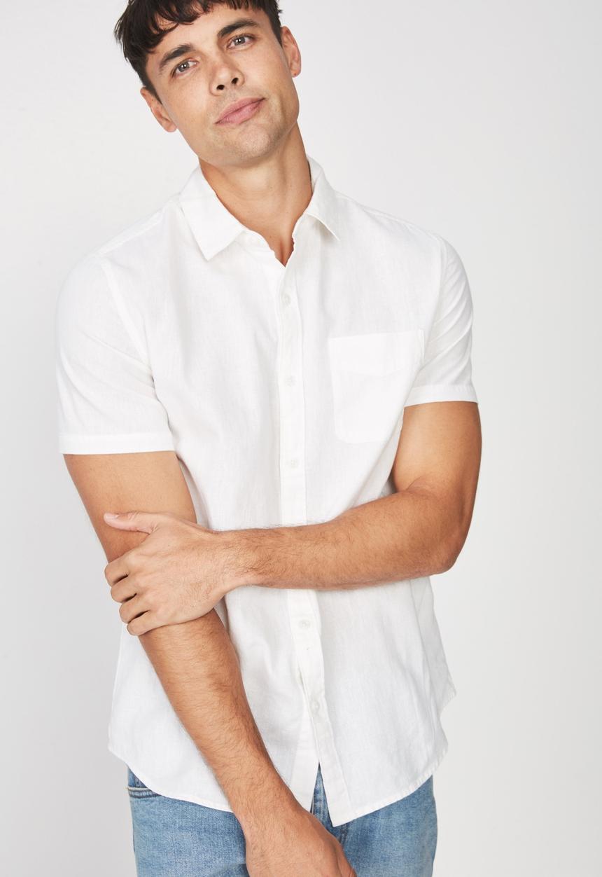 Cotton On - Linen cotton short sleeve shirt - white