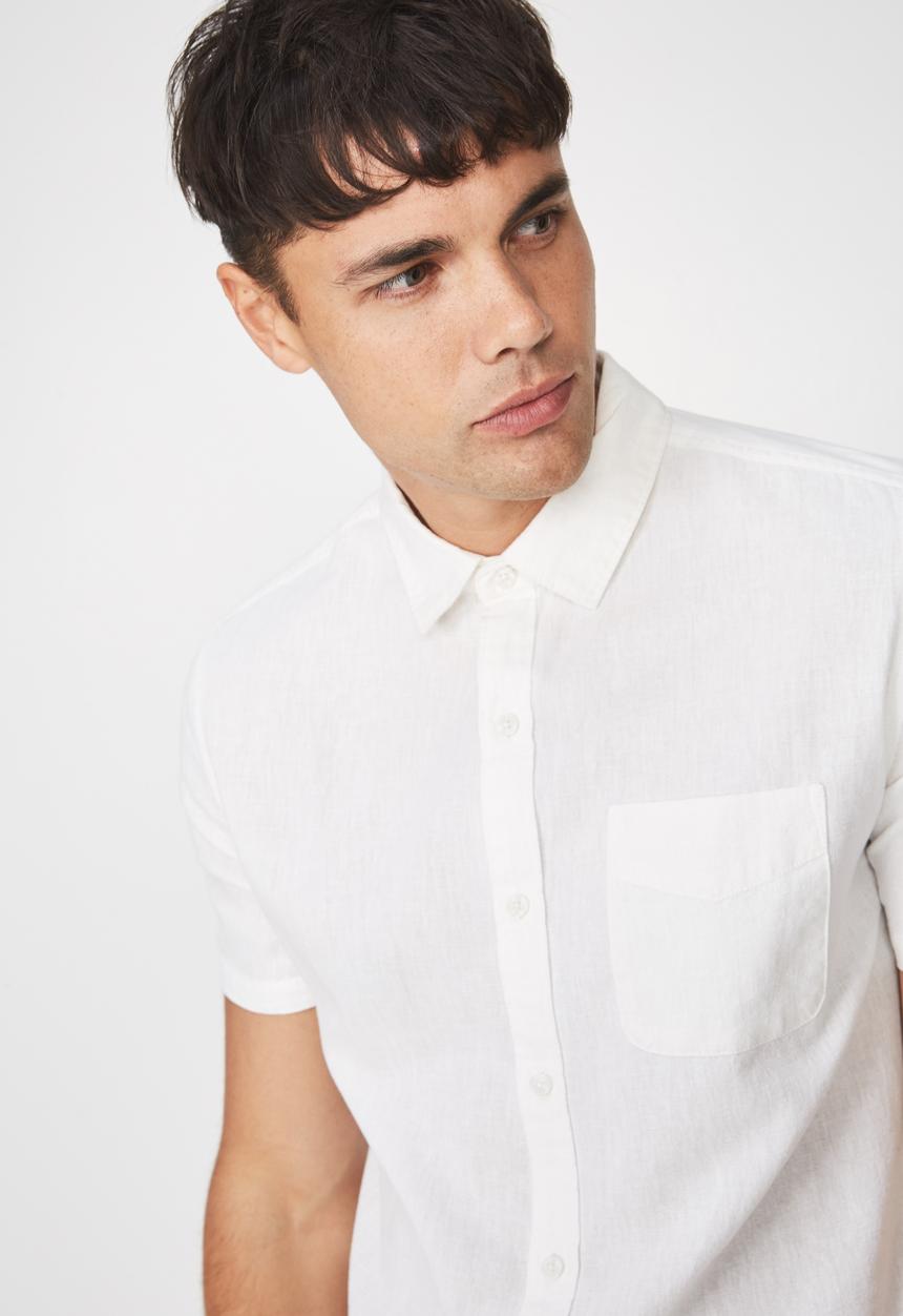 Cotton On - Linen cotton short sleeve shirt - white