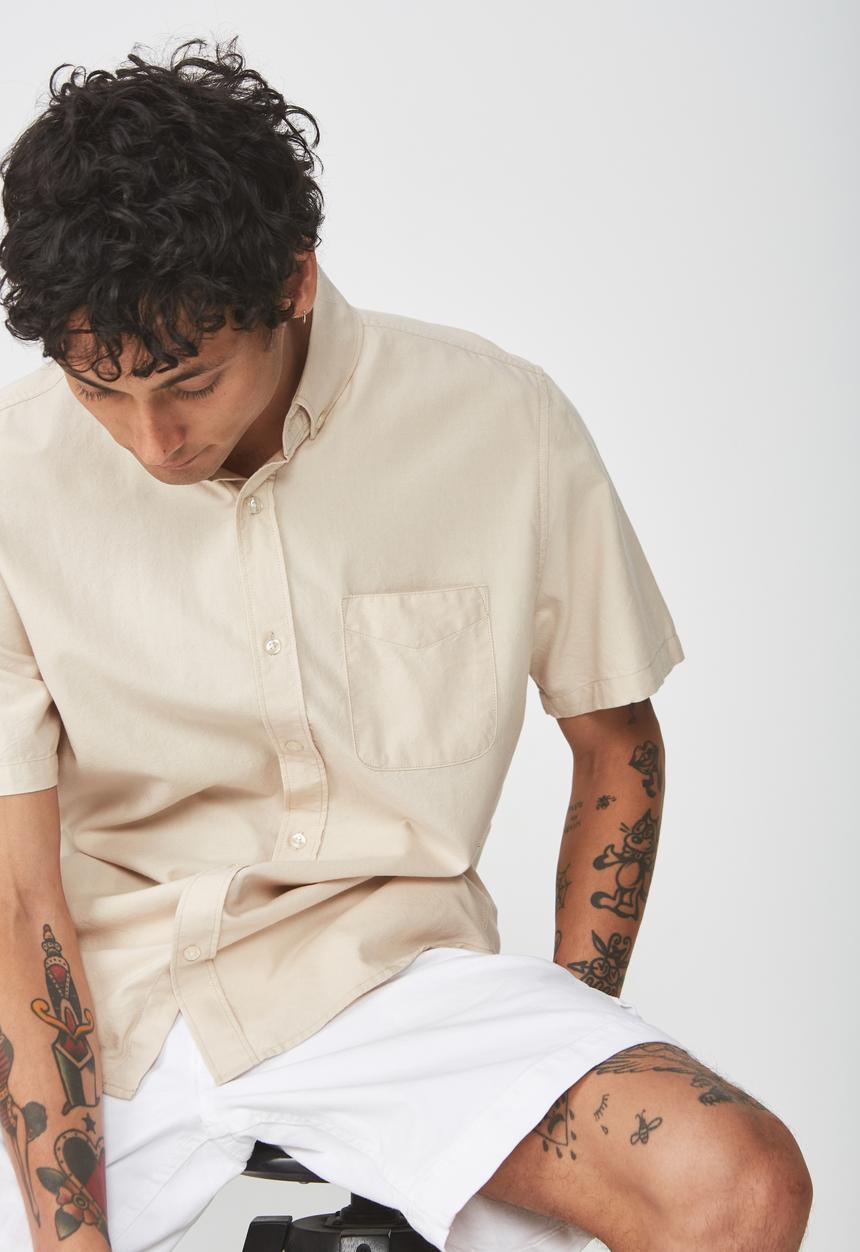 Cotton On - Vintage prep short sleeve shirt - beige 