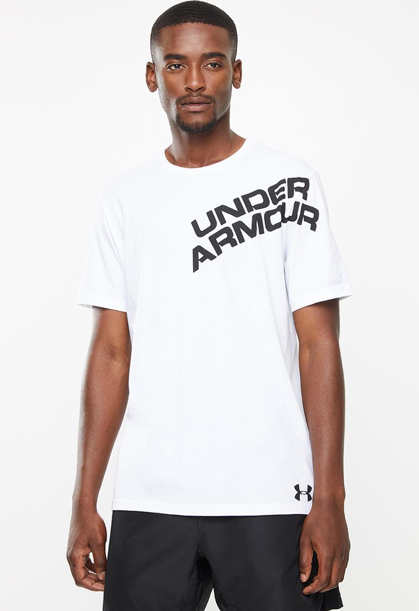 Under Armour - Wordmark shoulder short sleeve tee - white & black 