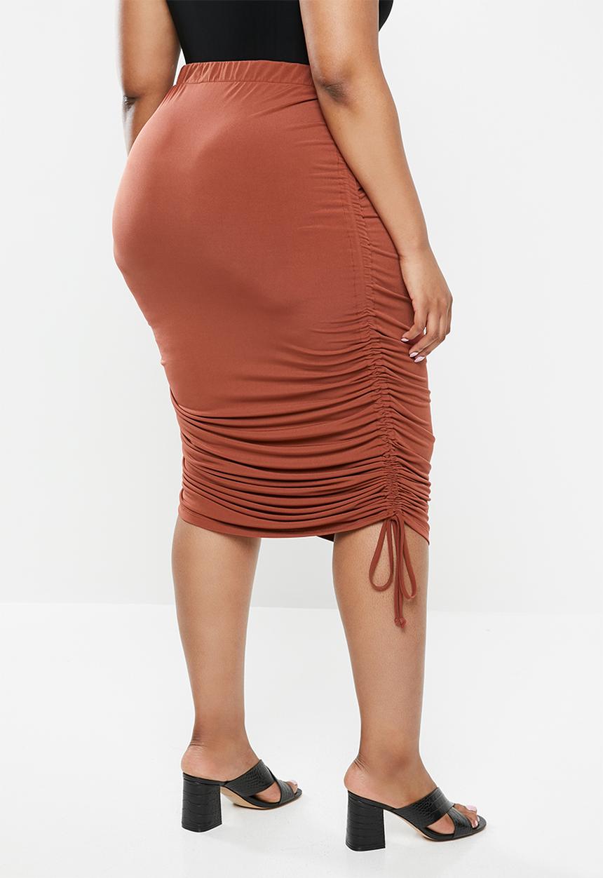 edit Plus - Ruched bodycon skirt -  rust