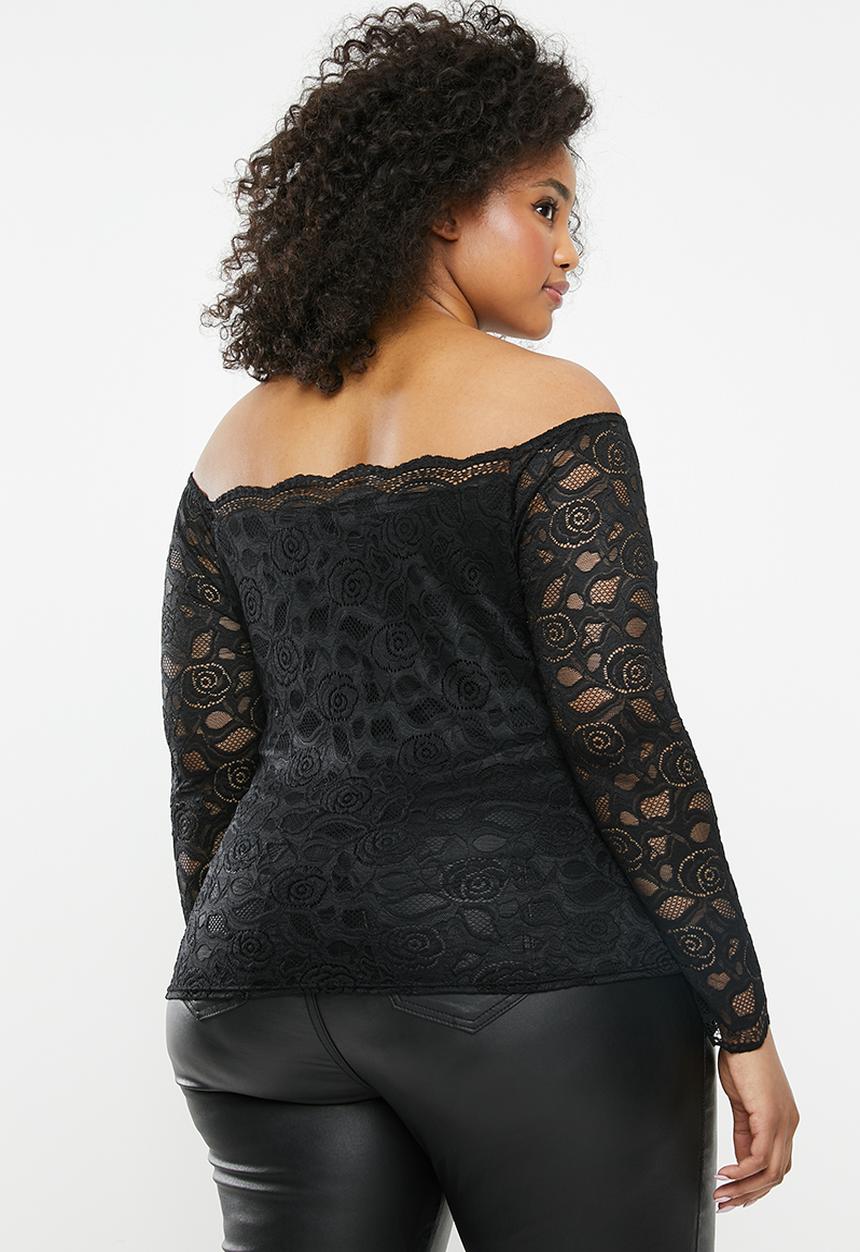Missguided - Curve bardot lace long sleeve top - black