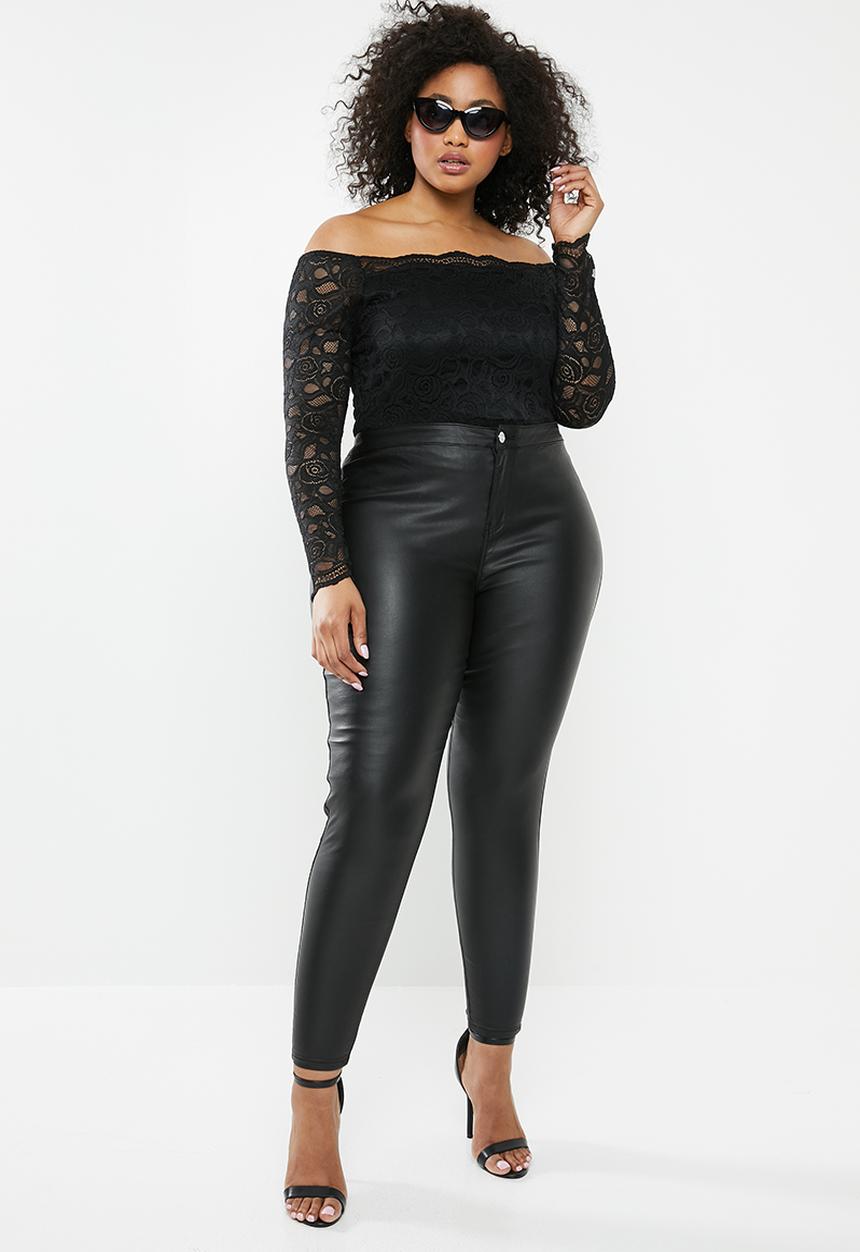 Missguided - Curve bardot lace long sleeve top - black