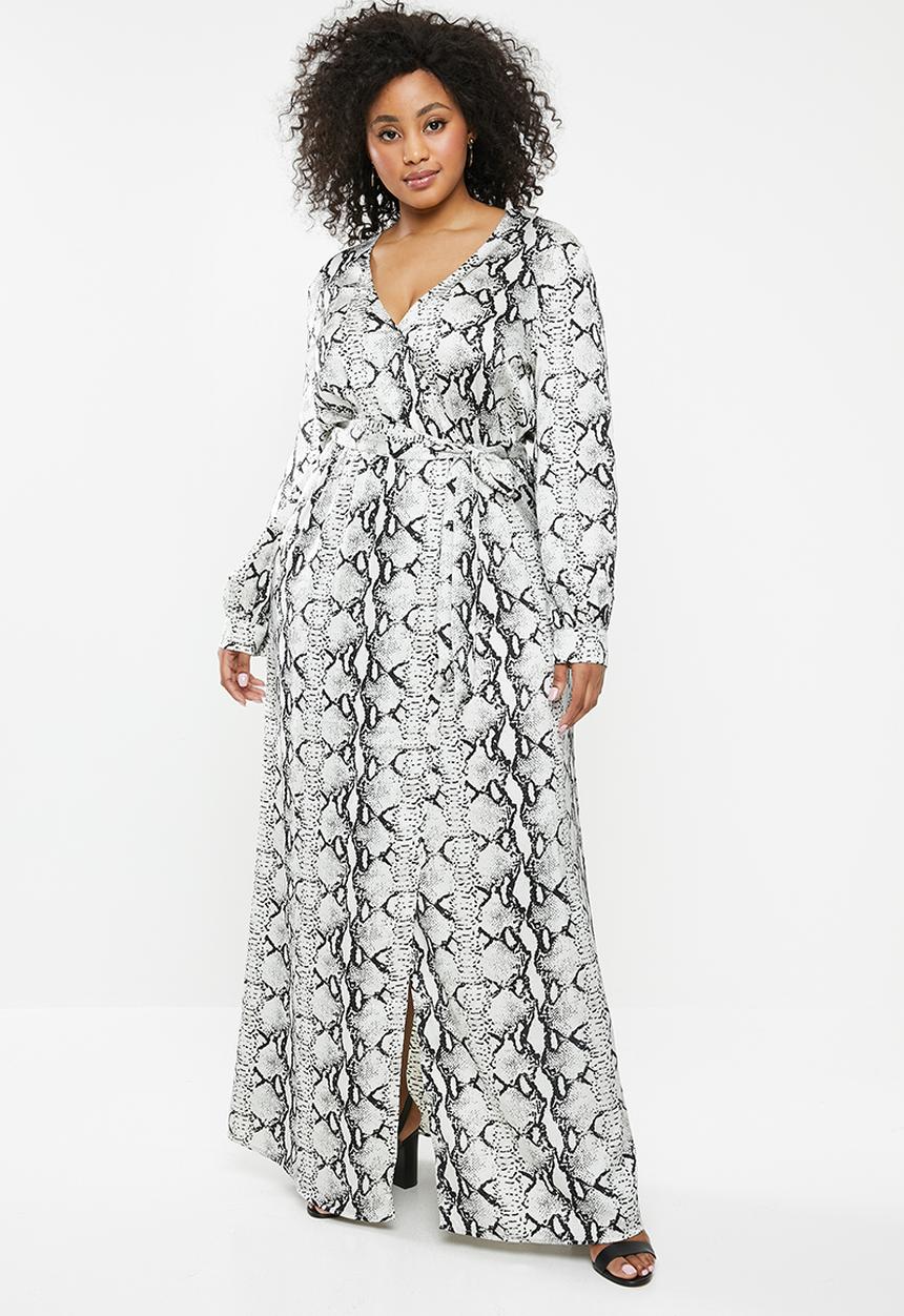 Missguided - Curve plunge snake print maxi dress - grey