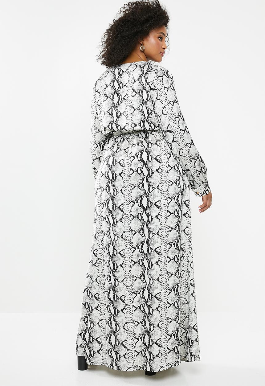 Missguided - Curve plunge snake print maxi dress - grey