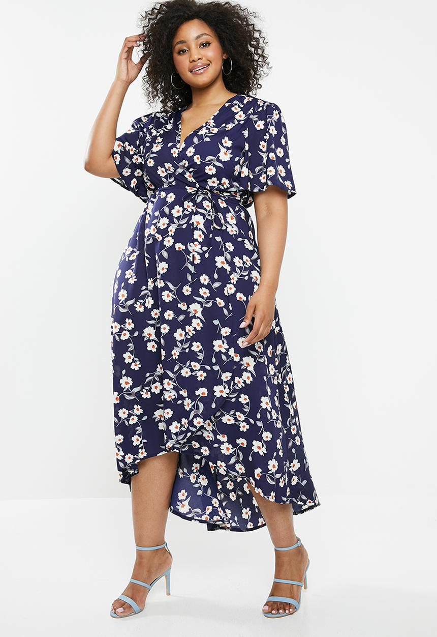 Missguided - Curve high low wrap dress - navy