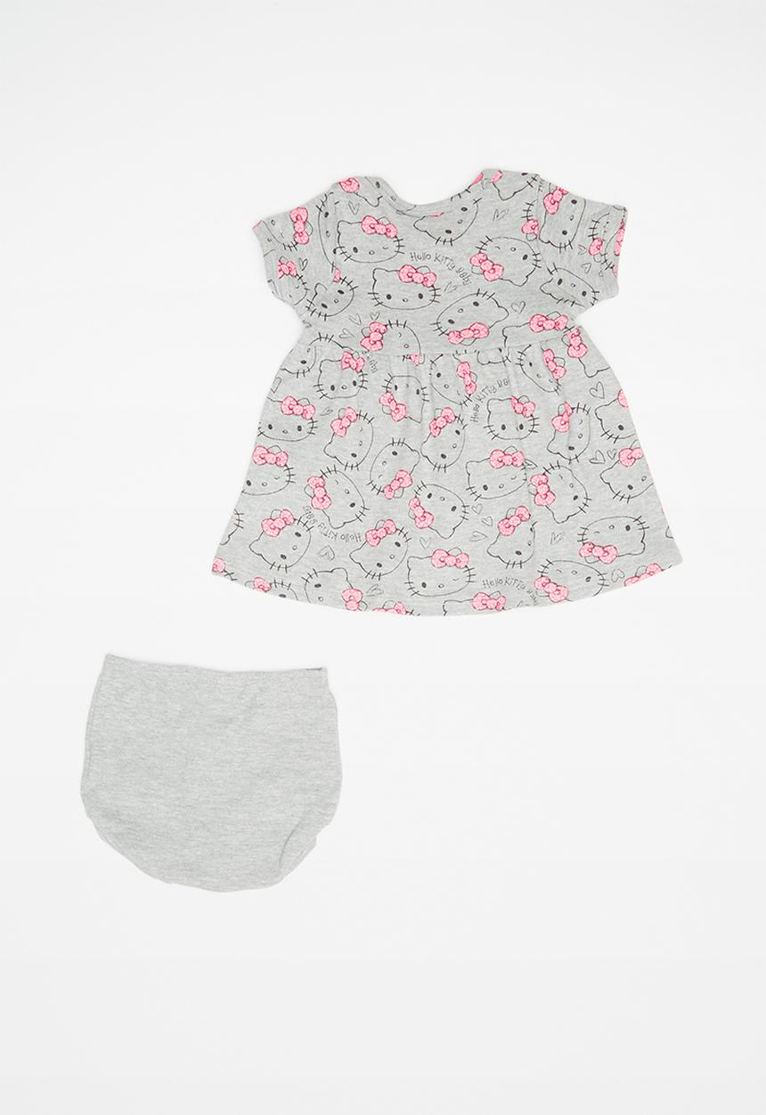 Hello Kitty - Soft jersey cotton blouse and diaper cover set - grey & pink