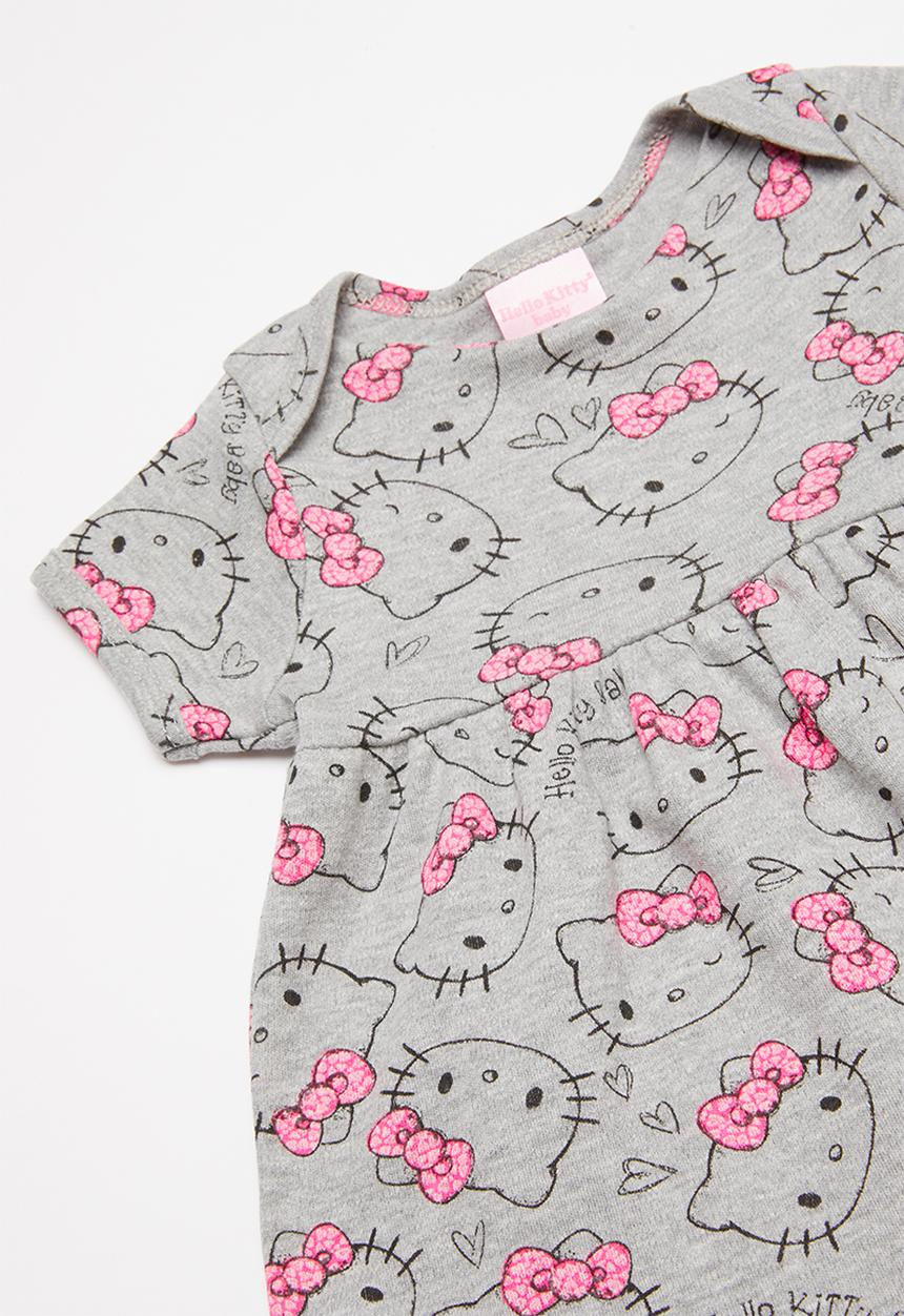 Hello Kitty - Soft jersey cotton blouse and diaper cover set - grey & pink