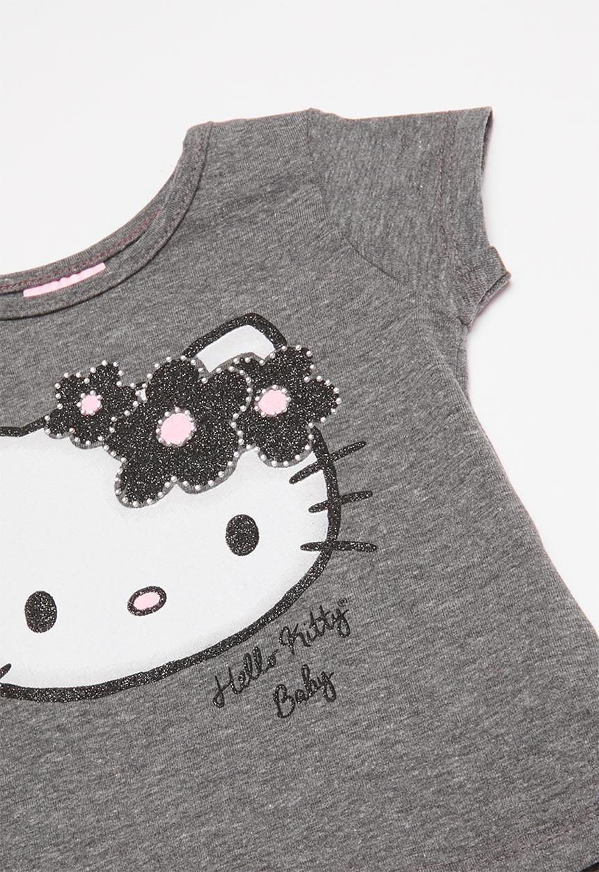Hello Kitty - Elastane jersey top and legging set - grey & pink