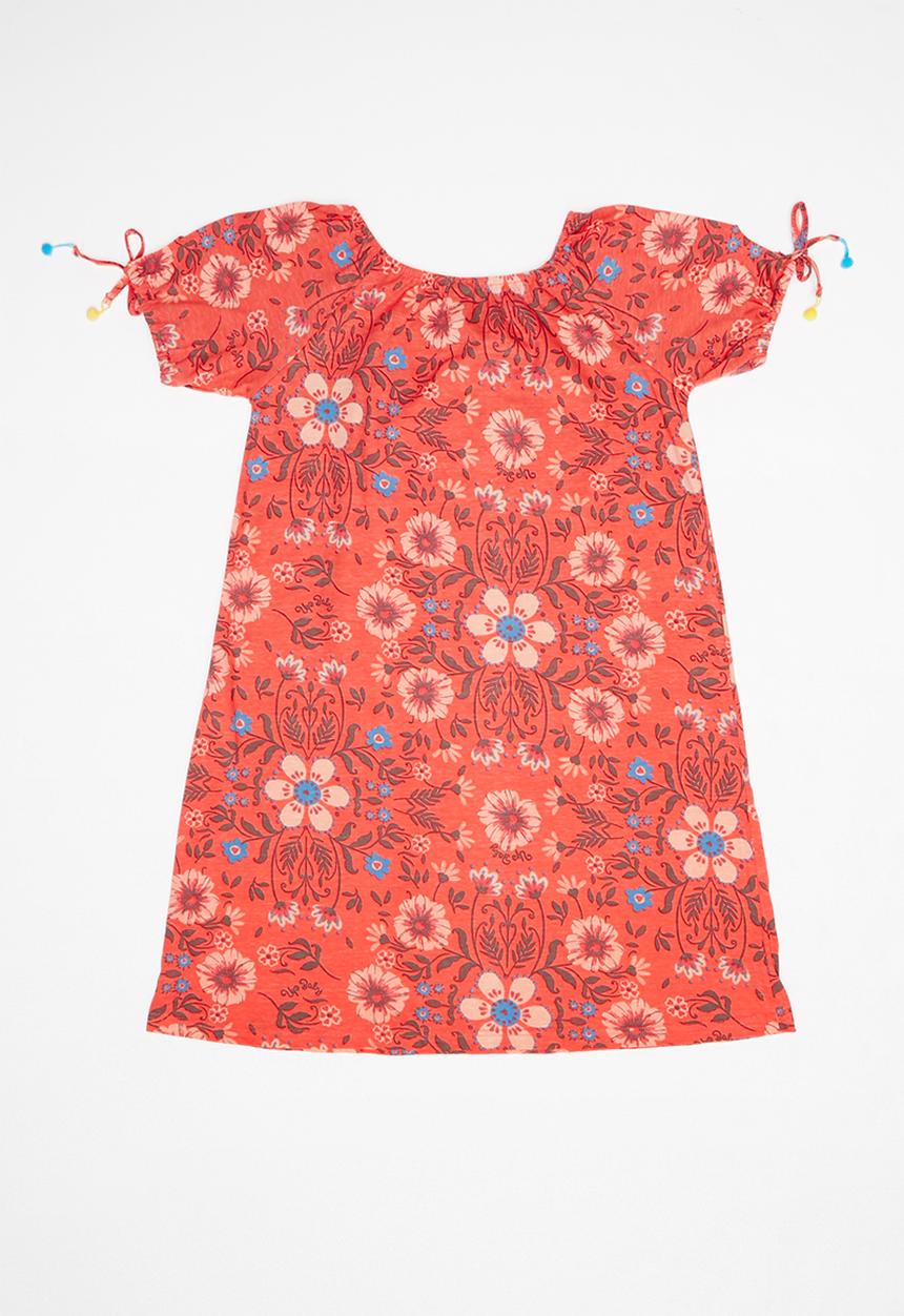 UP Baby - Single jersey dress - coral & blue 