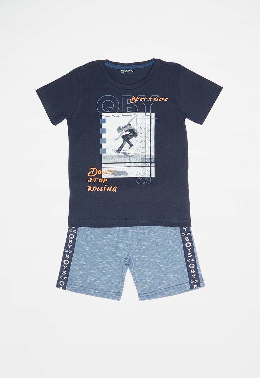 Quimby - Single jersey T-shirt and sweat bermuda set - blue