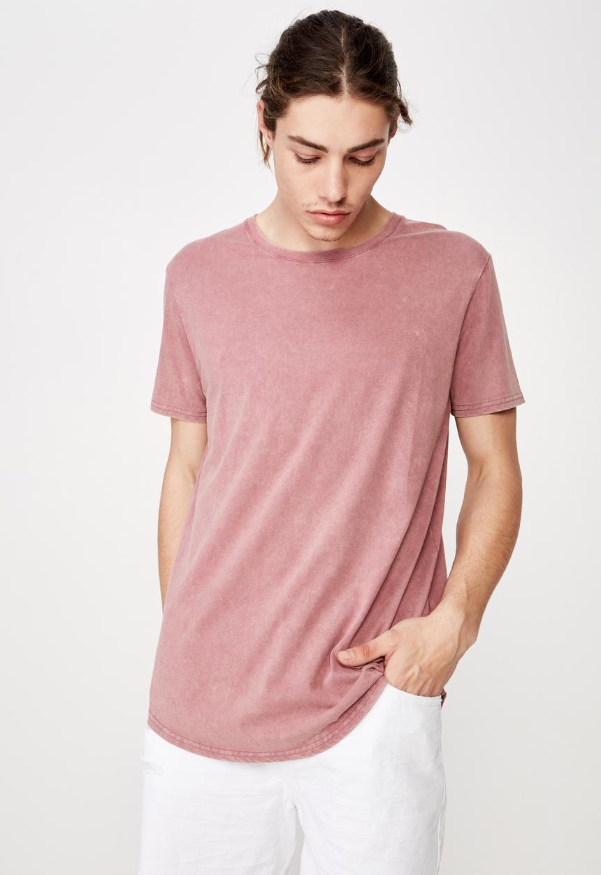 Factorie - Washed curved T-shirt - burgundy