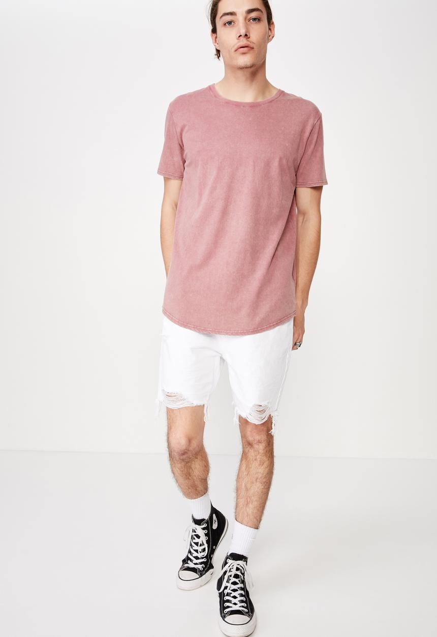 Factorie - Washed curved T-shirt - burgundy