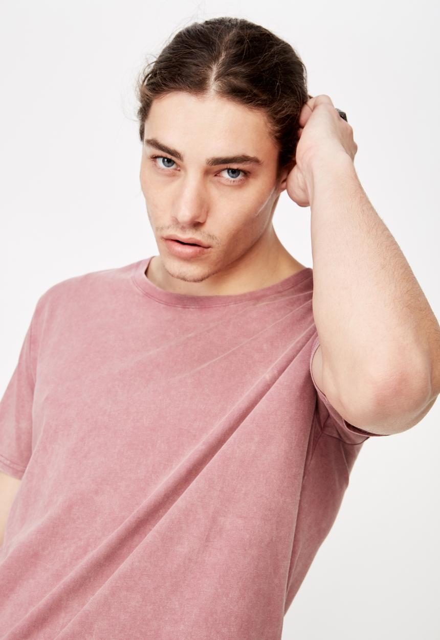 Factorie - Washed curved T-shirt - burgundy