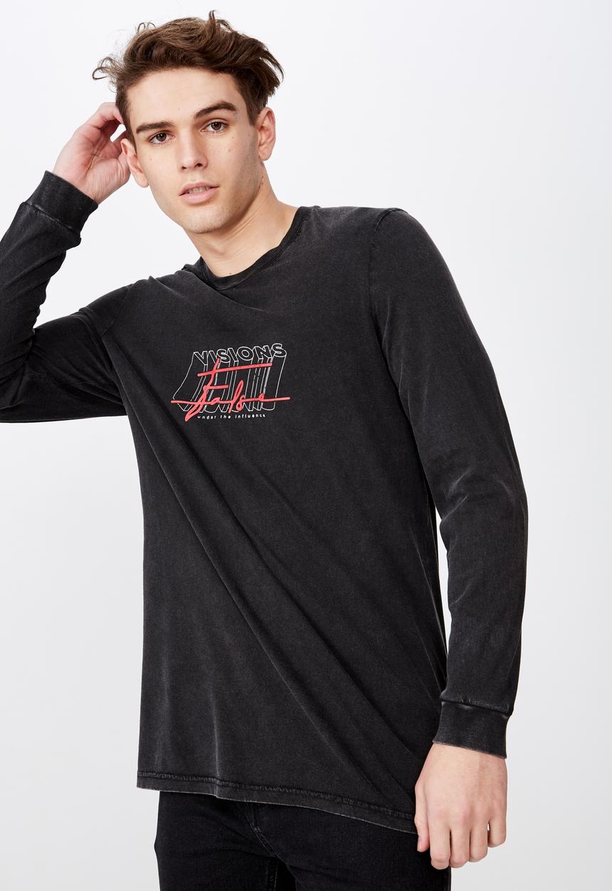 Factorie - Slim long sleeve graphic tee  - black 