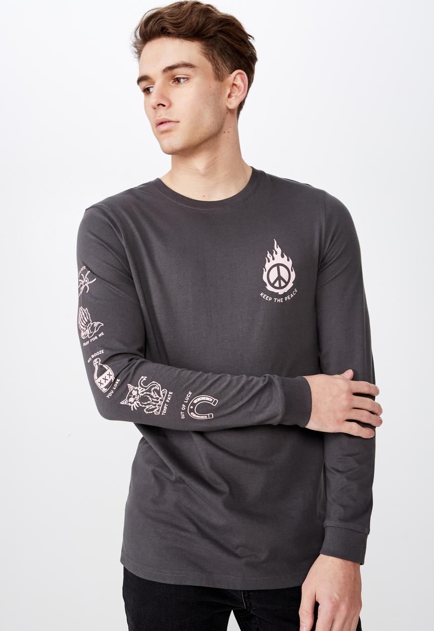 Factorie - Slim long sleeve graphic tee  - grey