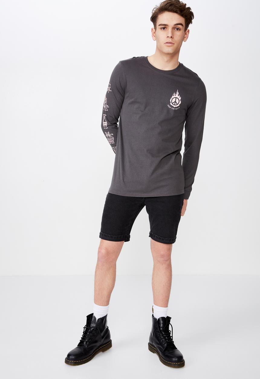 Factorie - Slim long sleeve graphic tee  - grey