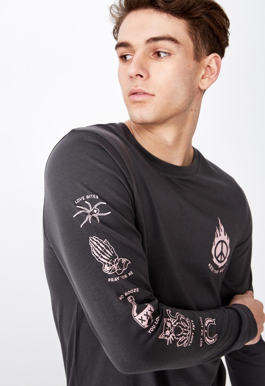 Factorie - Slim long sleeve graphic tee  - grey