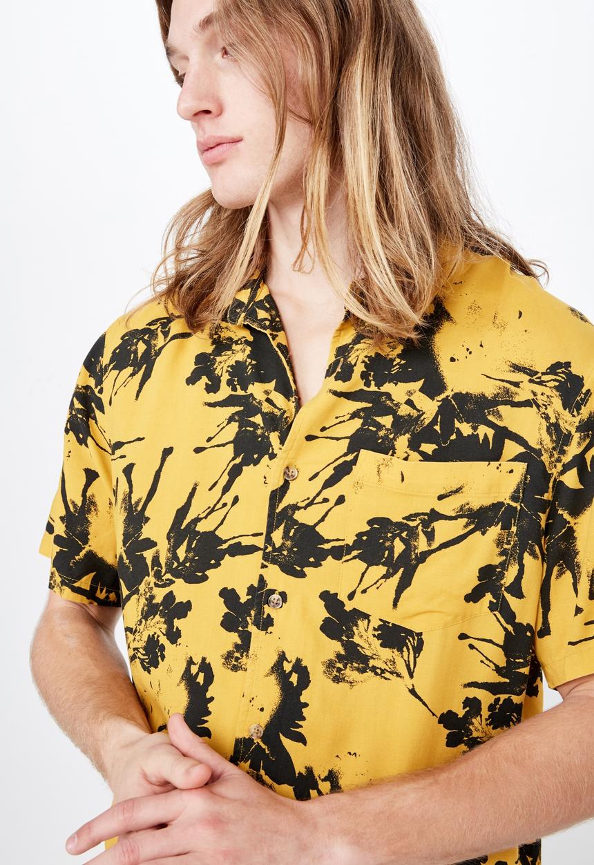 Factorie - Resort shirt - yellow & black 