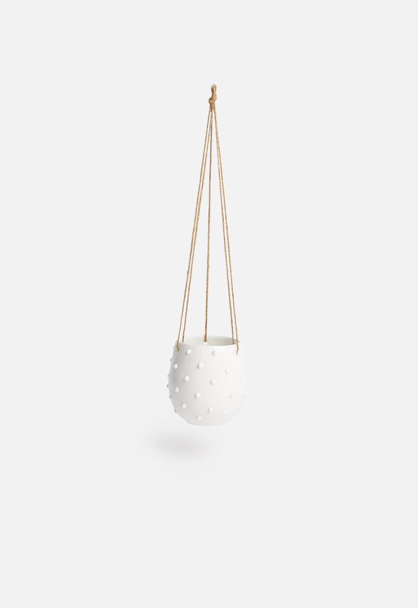Urchin Art - Poppy hanging succulent planter - white
